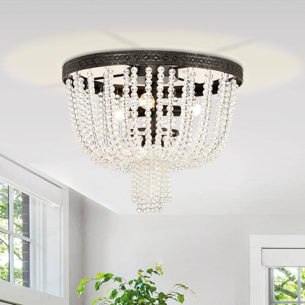 Helena 16 in. 3-Light Black Glam Flush Mount with Crystal Strands price history on PriceWatchPro