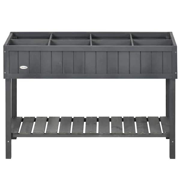 Outsunny Dark Gray 43.25 in. W x 18 in. D x 30 in. H Wooden Raised Garden Bed with 8 Slots