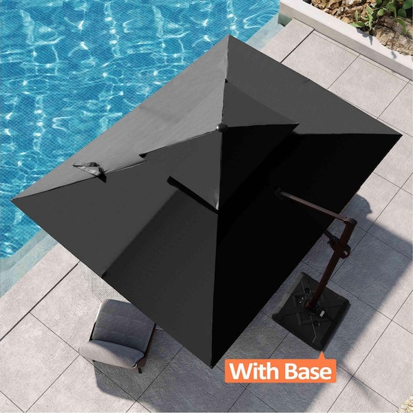 Pellebant Double Top 11.5 ft. x 9 ft. Aluminum Outdoor 360° Rotation Parasol Cantilever Patio Umbrella in Black with Fillable Base