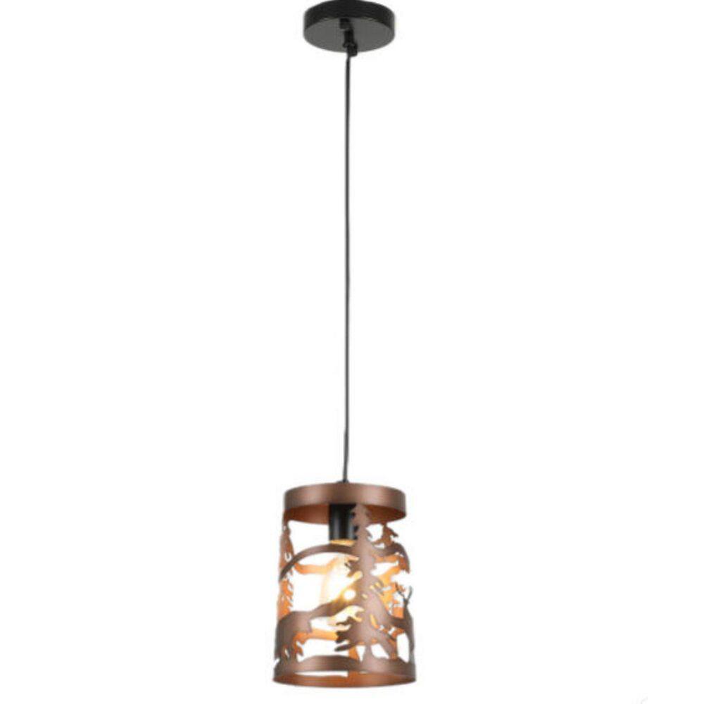 1-Light Bronze Ambient Rustic Pendant Light with Metal Cutout Shades for Entryway, Foyer and Staircase price history on PriceWatchPro