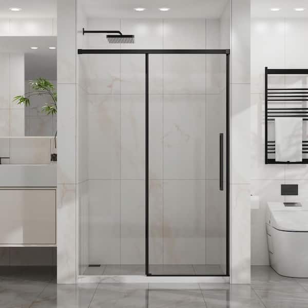 44 in.-48 in. W x 72 in. H Semi-Frameless Sliding Tub Door with 1/4 in. SGCC Clear Tempered Glass in Matte Black