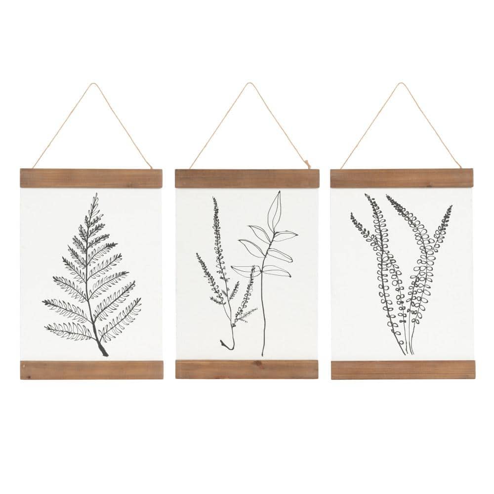 Lory Rustic Brown Botanical Art Set with Wooden Headers, 12" x 24"