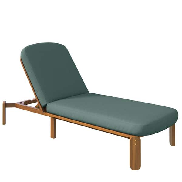 Quivra Patio Natural Finish Solid Wood Outdoor Chaise Lounge with Green Cushion and Adjustable Backrest, 1 Pack