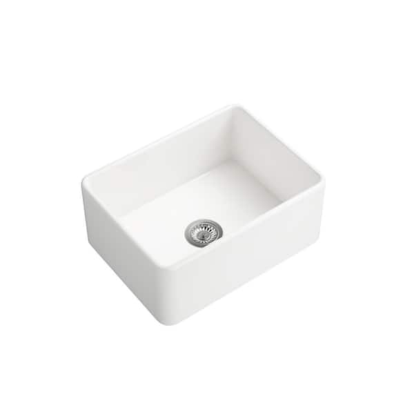 Aoibox 24 in. White Ceramic Undermount Single Bowl Fireclay Farmhouse Kitchen Sink