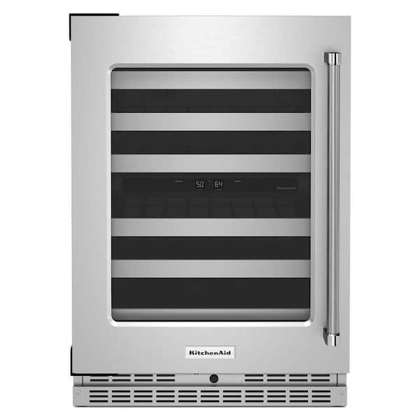 KitchenAid 24 in. Dual Zone 46-Bottle Built-In Undercounter Wine Cooler in Stainless Steel