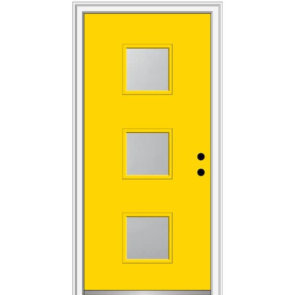 MMI Door 30 in. x 80 in. Aveline Left-Hand Inswing 3-Lite Frosted Glass Painted Fiberglass Smooth Prehung Front Door