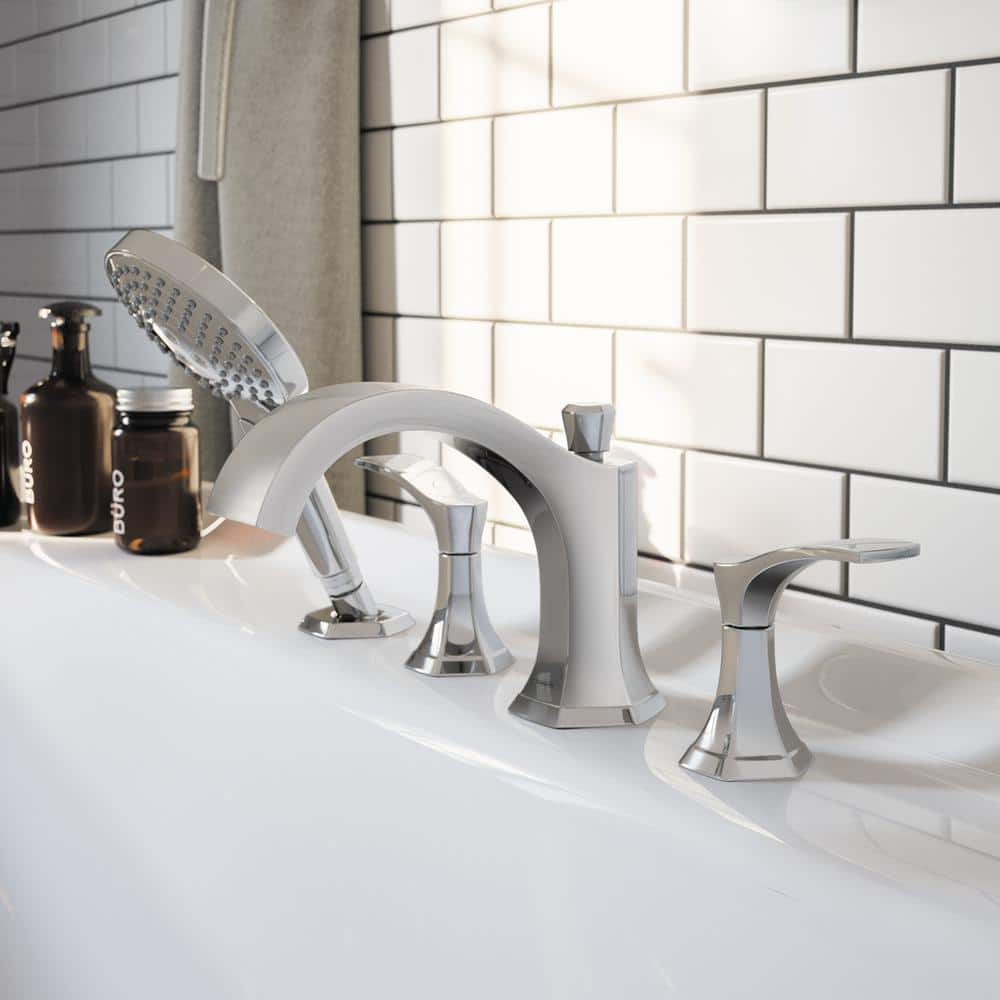 Elegant Locarno Double Handle Brushed Nickel Roman Tub Faucet with Handshower