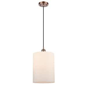Cobbleskill 1-Light Antique Copper Shaded Pendant Light with Matte White Glass Shade