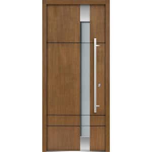 36 in. x 80 in. 1 Panel Left-Hand/Inswing 4 Lites Frosted Glass Brown Finished Steel Prehung Front Door with Hardware