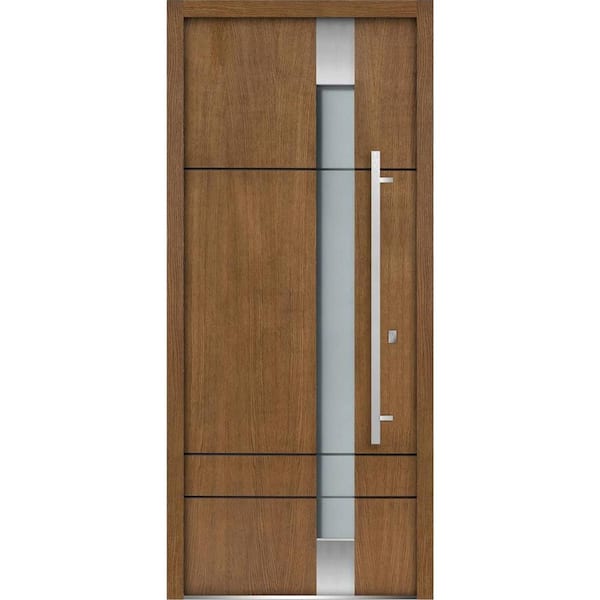 VDOMDOORS 36 in. x 80 in. 1 Panel Left-Hand/Inswing 4 Lites Frosted Glass Brown Finished Steel Prehung Front Door with Hardware