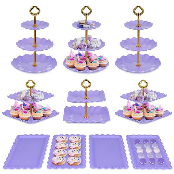 Wudkey 10 Pack Purple Cake Stand Set with 3 Two-Tier, 3 Three-Tier