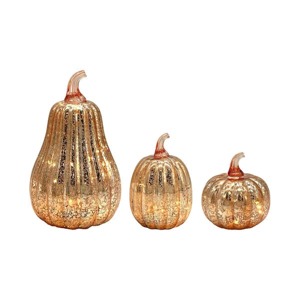 Battery Operated Gold Mercury Pumpkins-Set of 3