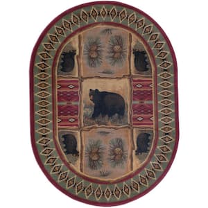 Nature Lodge Red 3 ft. x 4ft. Oval Indoor Area Rug