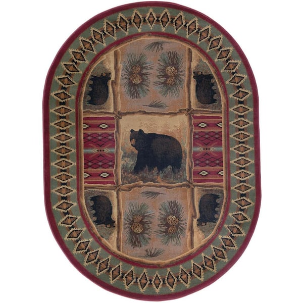 Tayse Rugs Nature Lodge Red 3 ft. x 4ft. Oval Indoor Area Rug