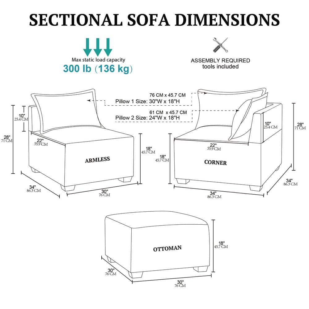 Gray Foam Fill Modular Corner Sofa with Tapered Legs