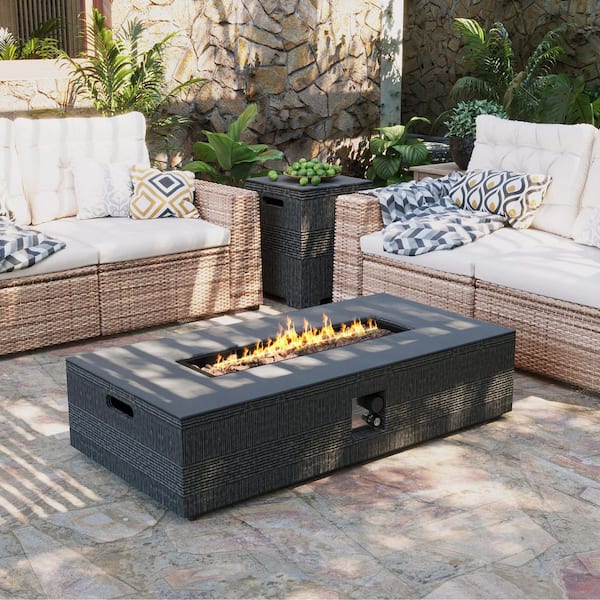 UPHA 56 in. 50000BTU Outdoor Dark Gray Rectangle Magnesium Oxide Fire Pit Table with Propane Tank Cover