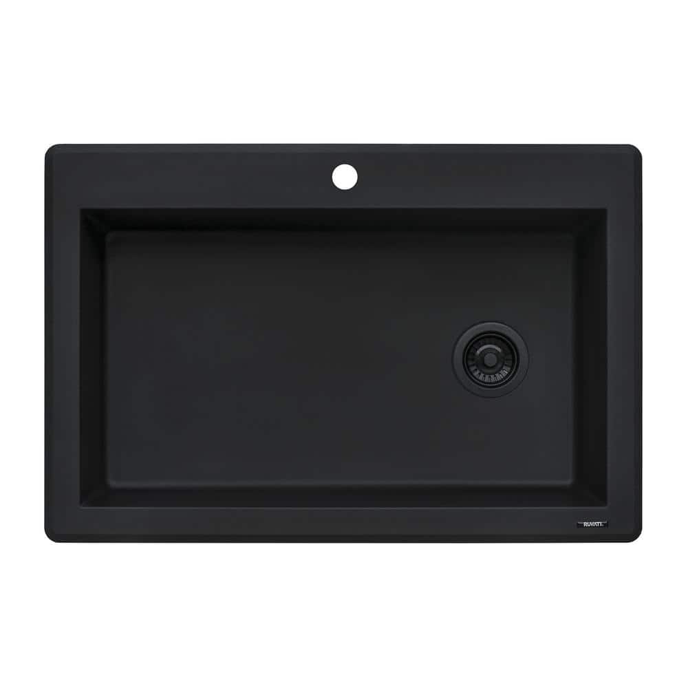 Midnight Black Granite Composite Drop-In Single Bowl Kitchen Sink