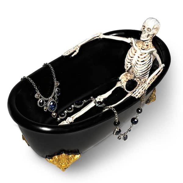 Retro Gothic, Black, Durable Resin Craft, Skull Bathtub Decorative Candy Dish, Bathtub Bowl  for Home Decor Servers
