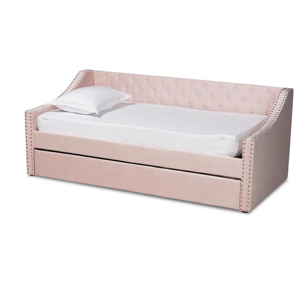 Baxton Studio Raphael Pink Twin Daybed with Trundle