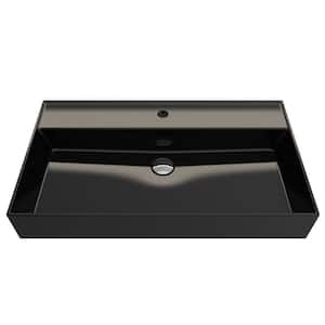 Milano Wall-Mounted Black Fireclay Rectangular Bathroom Sink 32 in. 1-Hole with Overflow
