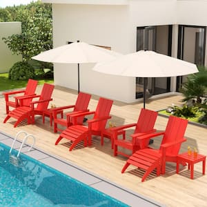 Shoreside Red 12-Piece HDPE Plastic Patio Conversation Set with Ottoman And Side Table
