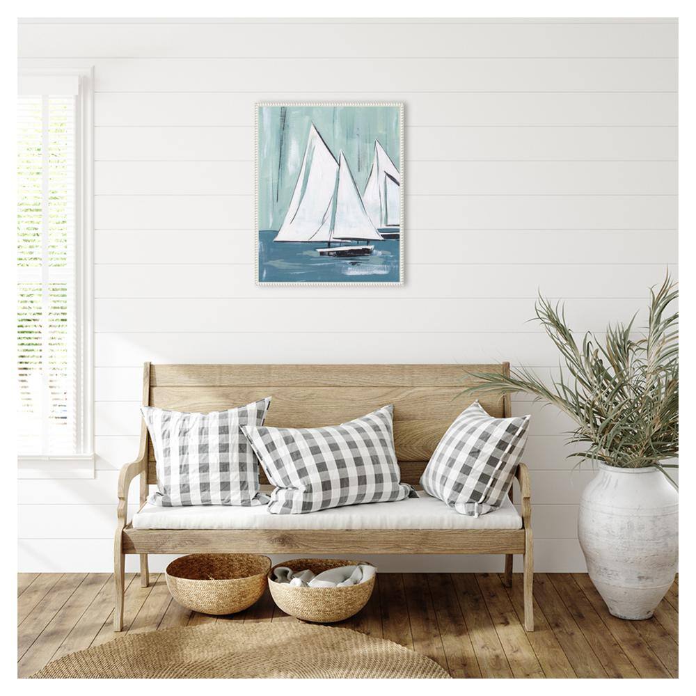 Sailing Winds I Abstract Blue and White Canvas Print with Floater Frame