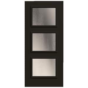 36 in x 80 in 3 Lite Equal Right-Hand/Inswing Chinchilla Decorative Glass Black Steel Front Door Slab