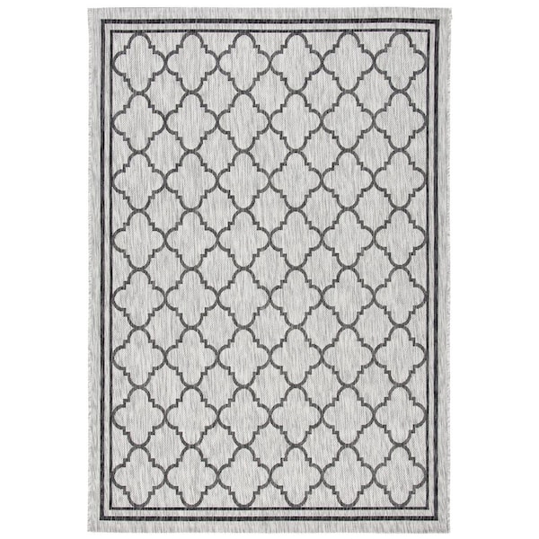 SAFAVIEH Courtyard Light Gray/Black 8 ft. x 10 ft. Border Quatrefoil Indoor/Outdoor Patio  Area Rug
