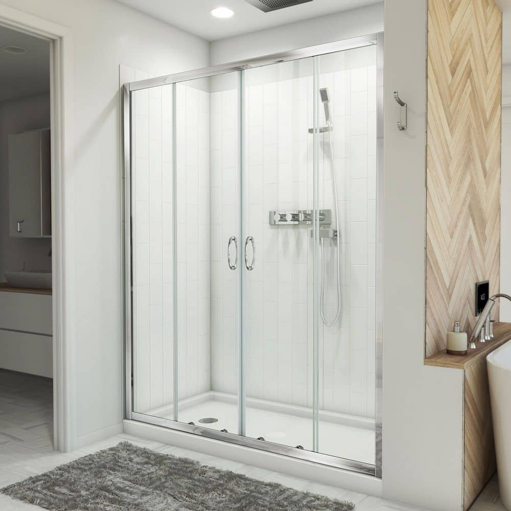 DreamLine 32 in. D x 60 in. W x 783/4 in. H Sliding SemiFrameless Shower Door Base and White