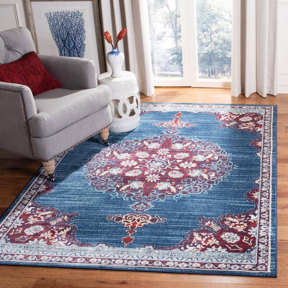 Brentwood Navy and Burgundy Round Synthetic Area Rug