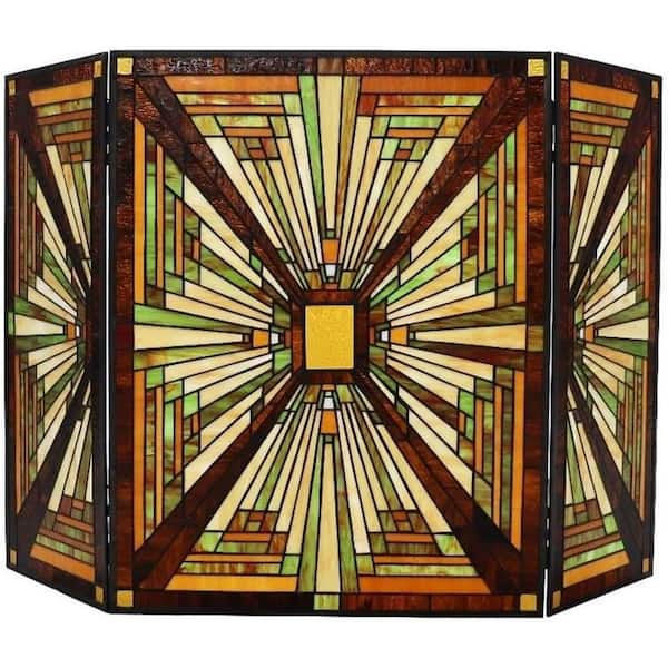 Multi Color Glass 3-Panel 43 in. Folding Fireplace Screen with Doors perfect for a stylish fireplace upgrade,