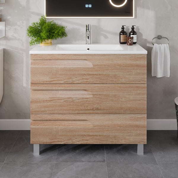 Eviva Joy 40 in. Single Sink Maple Bath Vanity with White Porcelain Top (Assembled)