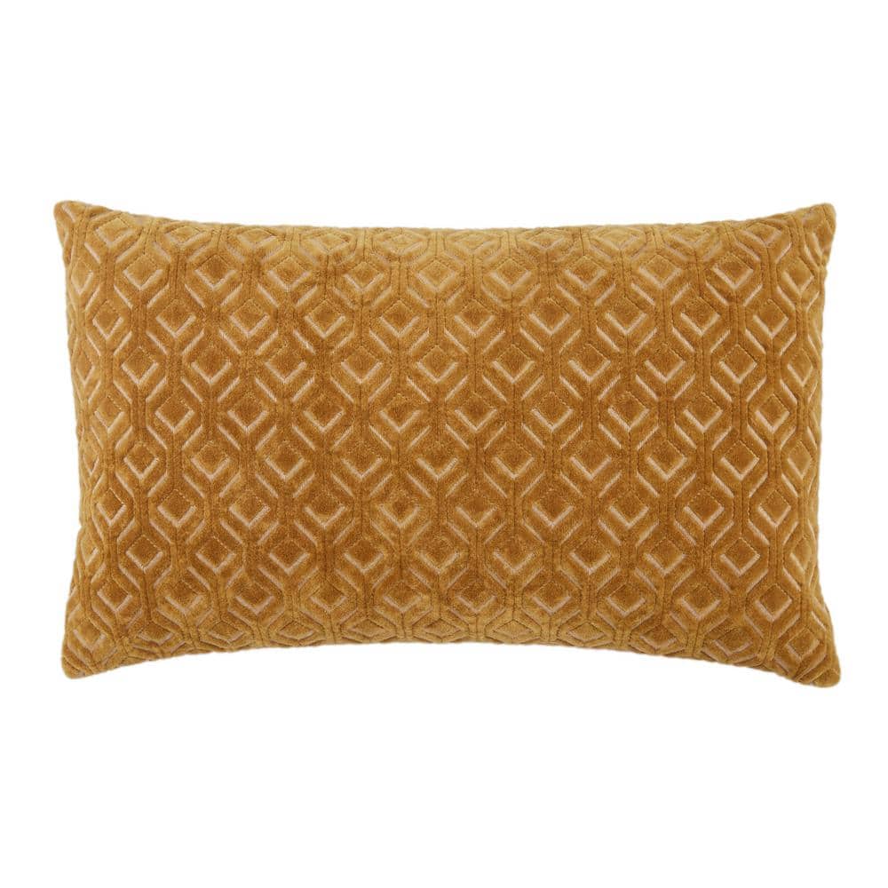 Ryans Mustard Yellow Embroidered Cotton Lumbar Throw Pillow