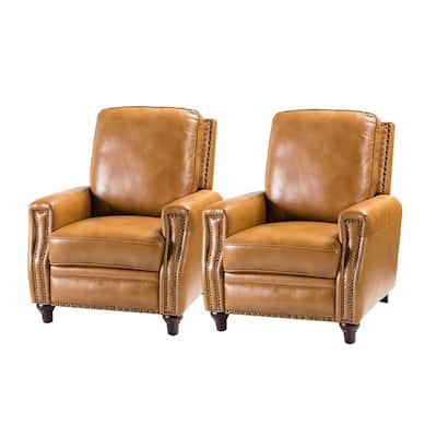Theresa Camel Cigar Genuine Cigar Leather Recliner with Nailhead Trim (Set of 2)