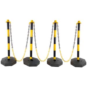 6-Pack Adjustable Traffic Delineator Post Cones With Fillable Base & 8-Foot Chain – Yellow/Black Safety Cones