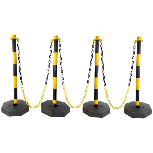 4-Pack Yellow 11.25 in. x 11.25 in. x 2.7 ft. Composite Fence Picket Post Cones with Fillable Base and 5 ft. Chain