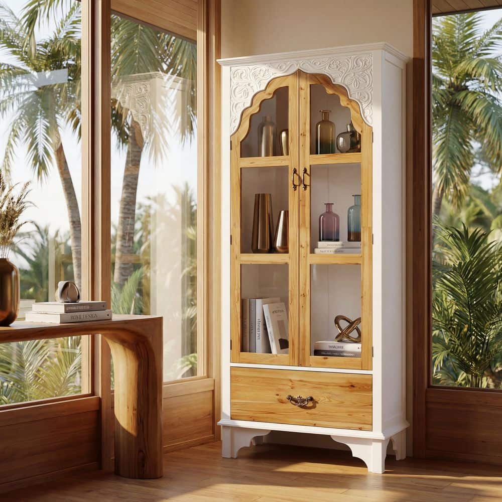 FUFU&GAGA White 31.5 in. Display Cabinet with China Cabinet
