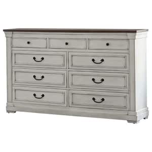 18 in. White, Brown and Black 9-Drawer Wooden Dresser Without Mirror