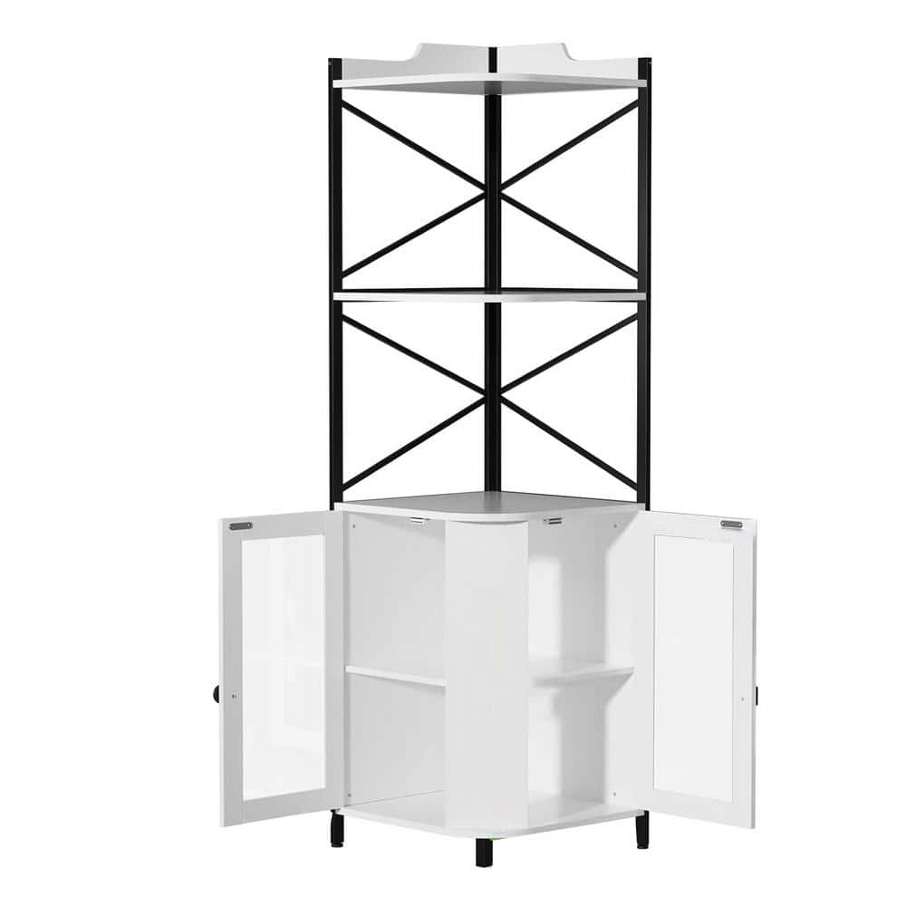 30-Bottle White Wood Corner Bar Cabinet Wine Rack with RGB LED Light, Adjus