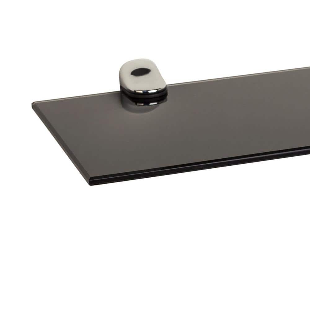Modern Black Glass 20" Floating Wall Shelf Set with Chrome Brackets