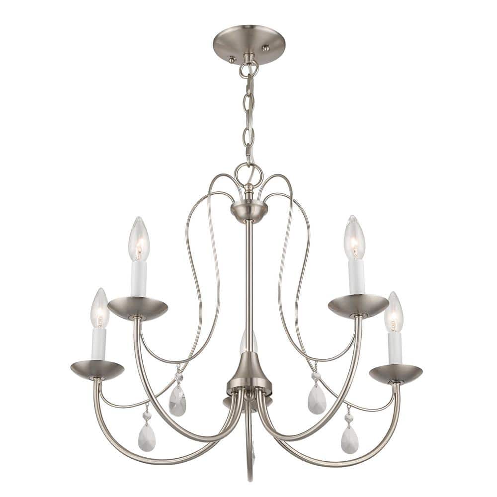 Elegant Brushed Nickel 5-Light Chandelier with Candelabra Bulbs