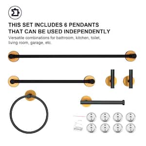 Modern 6-Piece Bath Hardware Set with Towel Bar*2, Towel Ring*1, Toilet Paper Holder*1, Hook*2 in Black and Gold