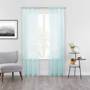 Snow Sheer Blue Textured Solid Polyester 37 in. W x 84 in. L Sheer Single Rod Pocket Curtain Panel