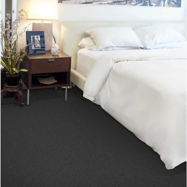 Feather Smoke Black 12 ft. 54 oz. Wool Texture Installed Carpet
