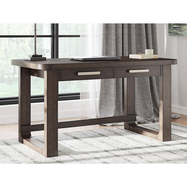 Breckington 56 in. Rectangular Brown Wood 2-Drawer Computer Desk with Cable Management and Open Storage