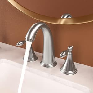 Lotus 8 in. Widespread Double Handle Bathroom Faucet in Brushed Nickel (1-Pack)