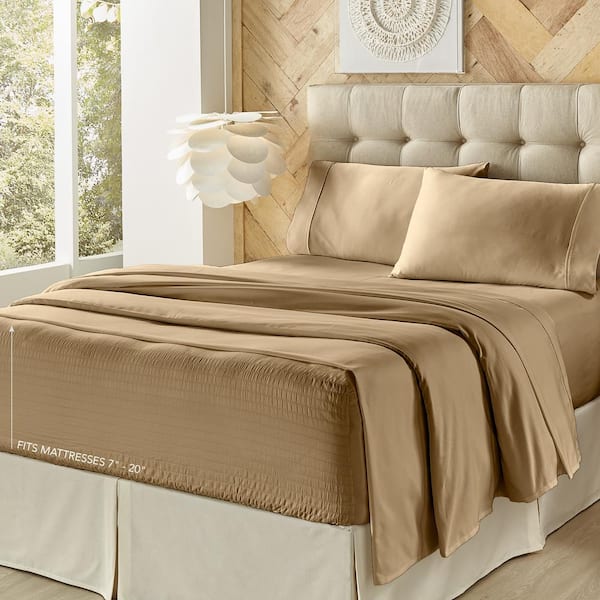 J QUEEN NEW YORK INC Royal Fit Taupe Polyester Queen 4-Piece Sheet Set