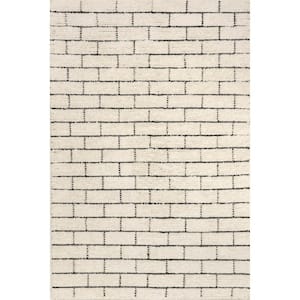 Ariana Brick Pattern Wool Blend Ivory 8 ft. x 10 ft. Casual Area Rug