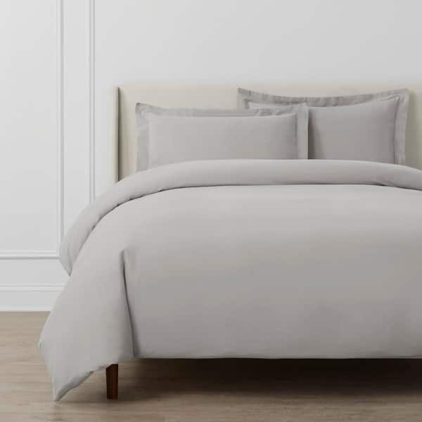 3-Piece Gray Cotton Linen Blend Full/Queen Duvet Cover Set