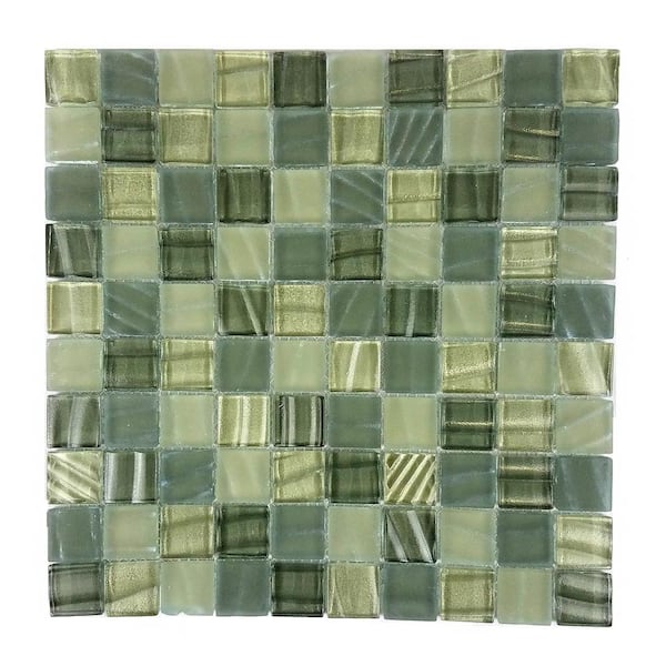 Classic Design Green Square Mosaic 3 in. x 3 in. Multifinish Glass Wall Pool and Floor Tile Sample